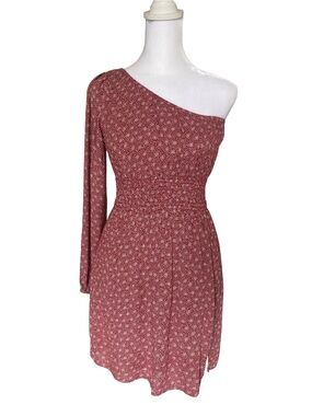 Abercrombie Y2K, 90s One-Shoulder Smocked Waist Floral Pockets Mini Dress Red XS